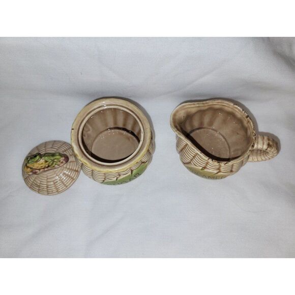 Vintage Tilso Japan Tea Pot, Creamer & Covered Sugar Set Basket Weave - Picture 6 of 7